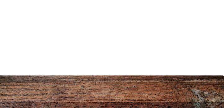 Empty wood table on isolate white background and display montage with copy space for product. photo