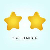 Two yellow stars on blue gradient background. Customer rating feedback star concept from client about employee of website. Realistic 3d design. Vector illustration