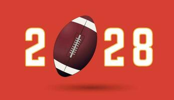 2028 of Ameracan football Match, a football ball on Year letters, for sports concepts, banner, poster. Vector illustration