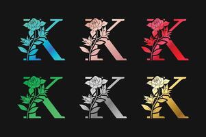 Alphabet Letter K With Flowers And Leaves Vector