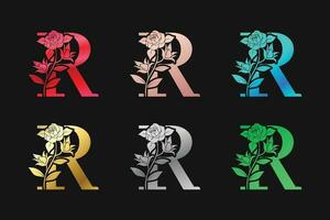 Alphabet Letter R With Flowers And Leaves Vector