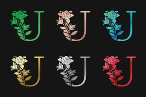 alfabeto letra tu con flores y hojas vector