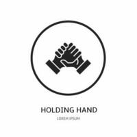 Holding hand illustration sign for logo. Stock vector. vector