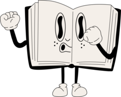 Book 30s cartoon mascot character 40s, 50s, 60s old animation style in black and white color png