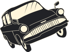 Magical flying car in monochrome style. Hand drawn illustration. png