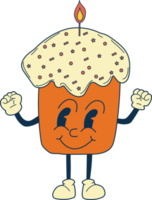 retrò Pasqua torta mascotte. carino personaggio nel di moda retrò 60s 70s cartone animato stile png