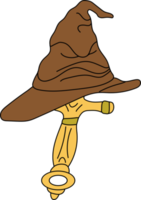 A magic hat with a magic sword. Hand drawn illustration. png