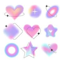 resumen borroso degradado formas colocar, borroso estrella, anillo, corazón aura estético elementos recopilación, vistoso suave holo lila gradientes varios geométrico formas con borrón efecto vector ilustración.