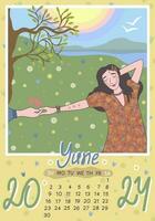 June 2024. Calendar A4. Week starts on Sunday, vector illustration.