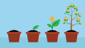 saving coins in pot with money trees. vector