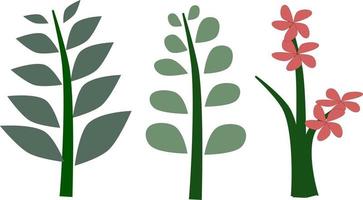 vector conjunto de plano ilustraciones de plantas, árboles, hojas, sucursales, arbustos y ollas. ilustración