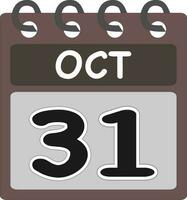 Flat icon calendar 31st October isolated on dark brown background. Vector illustration. Halloween day. 31 October vector. Free vector.