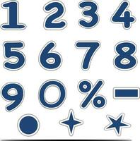 flat 0 - 9 numbers alphabet font blue white gray border fonts vector set. Free fonts numbers vector.