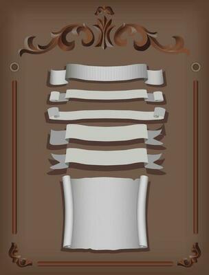 Vintage papyrus, flags, ribbons and decorative elements. Vector.