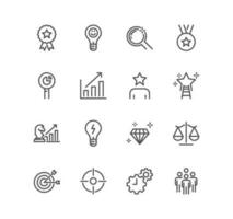 Set of core values related icons, growth, chart, innovation and linear variety vectors. vector