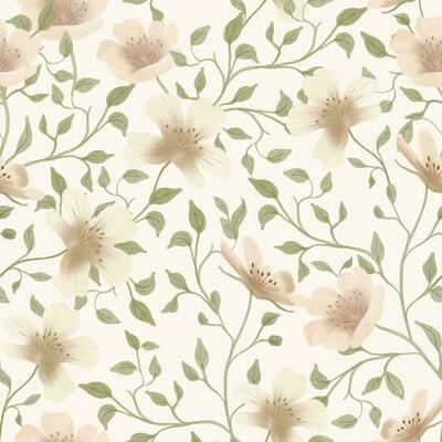 Blooming tree. Seamless pattern with flowers. Spring floral texture. Hand drawn botanical vector illustration.