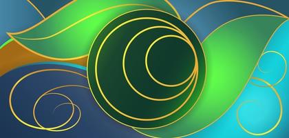 A set of dark green circles with a gold circle line inside in the middle. There was a picture of a leaf with golden lines abstract style adorned around it. It has a circular shape for the logo. vector