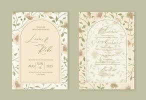 Elegant floral botanical Blooming tree Wedding Invitation template with arch. vector