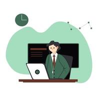 Student working at the computer. Vector illustration flat style design for education and academic