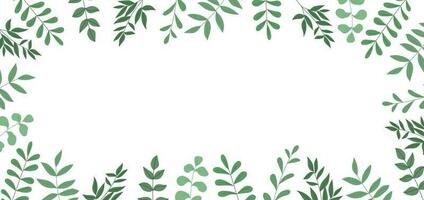 Spring floral rectangular background with green herbs and space for text in flat style vector