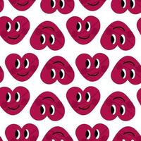 Seamless y2k pattern with pink viva magenta hearts. Smiling cute heart for textile print. vector