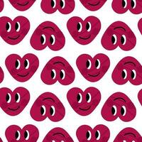 Seamless y2k pattern with pink viva magenta hearts. Smiling cute heart for textile print. vector