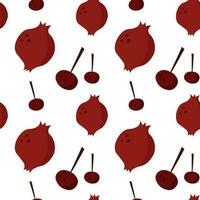 Pomegranate and cherry seamless pattern on white background. Fruit juicy texture for print. vector