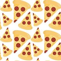 Pizza seamless pattern in cartoon style pepperoni. Fast food wrapping texture. vector