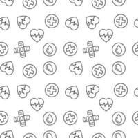 Vector seamless pattern of medical tape, cross, blood on white background. It can be used for printing on various surfaces