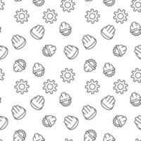 Vector seamless pattern of gear and builder helmet on white background. It can be used for printing on various surfaces