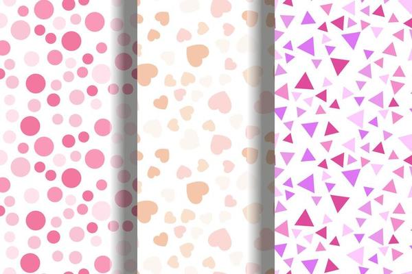Collection of vector seamless patterns of bubbles, hearts, triangles for websites, wallpapers, clothes, wrapping, printing