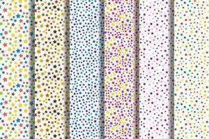Collection of vector seamless patterns of vibrant multicolored stars for websites, wallpapers, clothes, wrapping, printing