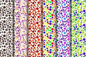 Collection of repeating seamless patterns of vivid brown, purple, red, green, multicolored bubbles for printing on various surfaces such as postcards, placards, fabric, papers, dishes etc vector