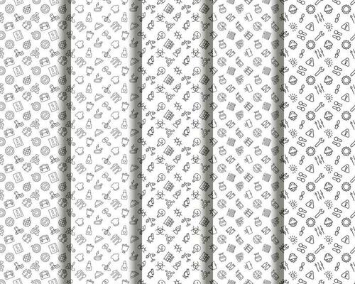 Set of vector seamless patterns of programming, cooking, chemistry, drawing, repair for fabric, textile, wallpapers, postcards, placards