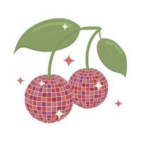 Disco ball in the shape of a cherry in the retro hippie style of the 70s. vector