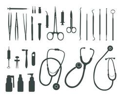 Medical tools silhouette, Doctor tools silhouette, Medical equipment SVG vector