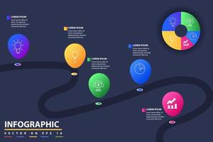 Infographic template for business. 5 Steps Modern Timeline diagram with road journey concept, presentation vector infographic.