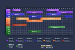 Infographic template for business. 12 Monthly modern Timeline Gantt chart with table, presentation vector infographic.