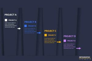 infografía modelo para negocio. 4 4 proyecto moderno cronograma diagrama con flecha y tema, presentación vector infografía línea de tiempo