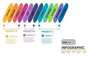 plantilla infográfica para negocios. Calendario de diagrama de línea de tiempo moderno de 12 meses, infografía vectorial de presentación. vector