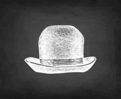 Bowler hat. Chalk sketch on blackboard background. Hand drawn vector illustration. Retro style.
