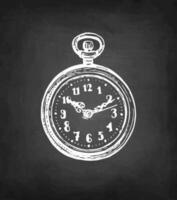 Pocket watch. Chalk sketch on blackboard background. Hand drawn vector illustration. Retro style.