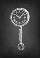 Vintage pendulum clock. Chalk sketch on blackboard background. Hand drawn vector illustration. Retro style.