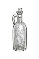 botella de aceituna aceite. mano dibujado vector ilustración. aislado en blanco antecedentes. retro estilo.