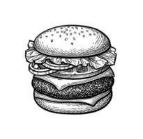hamburguesa. tinta bosquejo aislado en blanco antecedentes. mano dibujado vector ilustración. retro estilo.