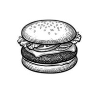 hamburguesa. tinta bosquejo aislado en blanco antecedentes. mano dibujado vector ilustración. retro estilo.