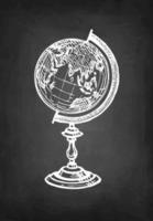 Globe. Vintage object. Chalk sketch on blackboard background. Hand drawn vector illustration. Retro style.