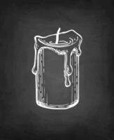 Extinguished candle. Chalk sketch on blackboard background. Hand drawn vector illustration. Retro style.