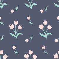 Seamless pattern of hand drawn of doodle tulips on isolated background. Design for mothers day, Easter, springtime and summertime celebration, scrapbooking, textile, home decor, paper craft. vector