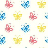 Seamless pattern of hand drawn colourful butterflies on isolated background. Spring design for mothers day, Easter, springtime and summertime celebration, scrapbooking, textile, home decor, crafts. vector